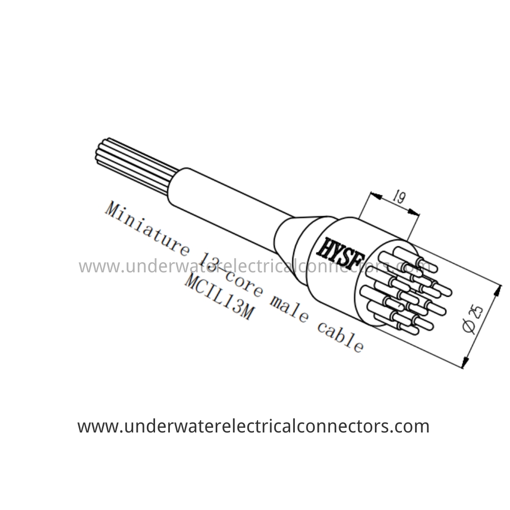HYSF MCIL13M Miniature 13-core male cable Underwater Connector