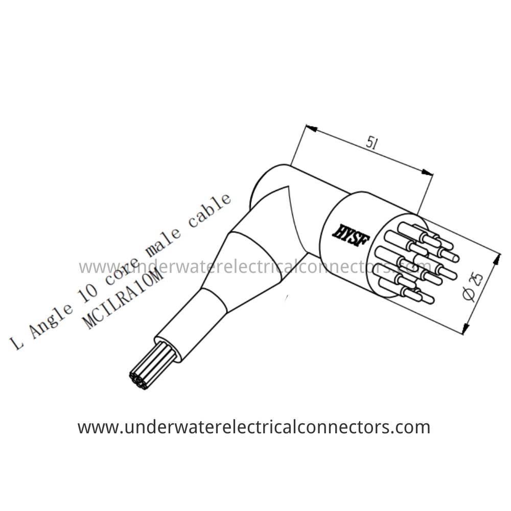 HYSF MCILRA10M Micro Circular L Angle 10-core male cable Underwater Connector