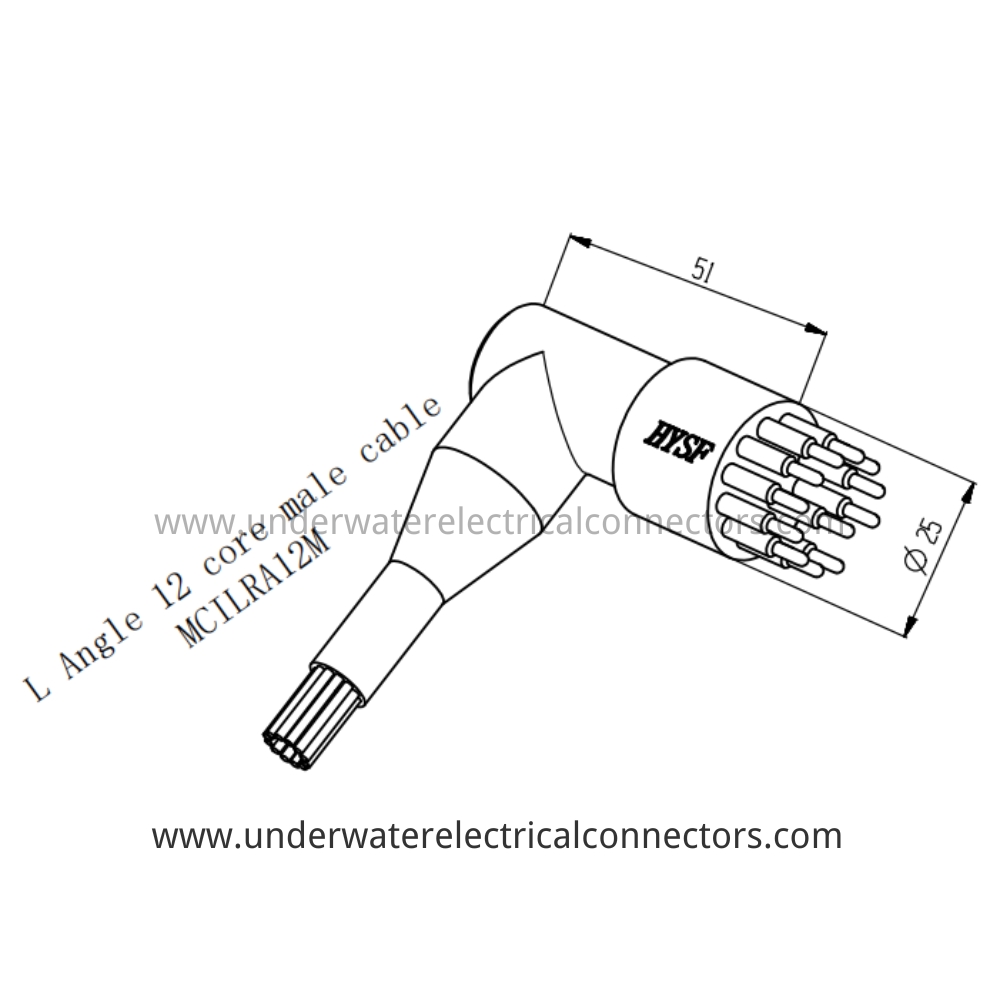 HYSF MCILRA12M Micro Circular L Angle 12-core male cable Underwater Connector