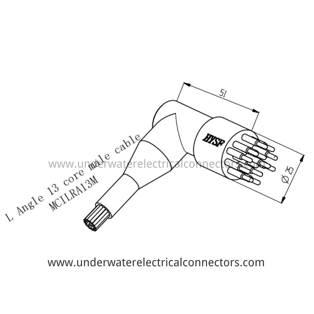 HYSF MCILRA13M Micro Circular L Angle 13-core male cable Underwater Connector