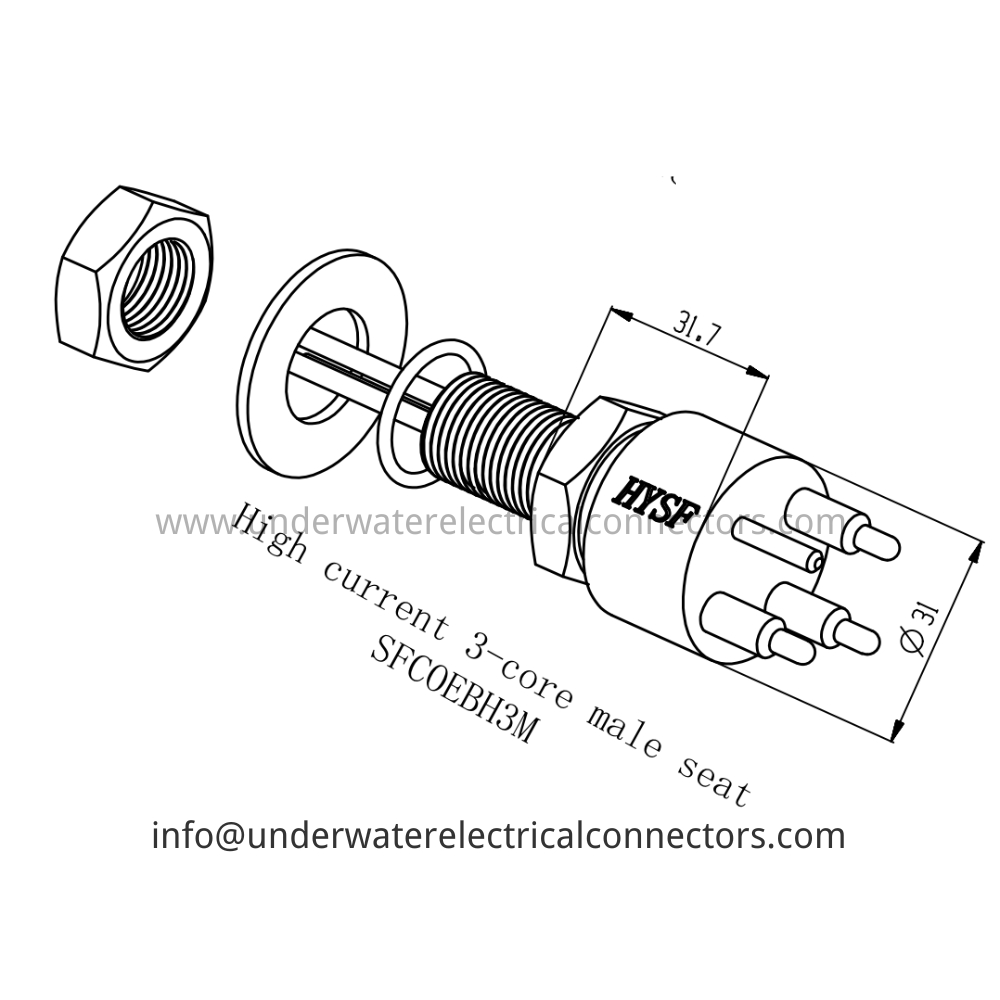 HYSF SFCOEBH3M High current 3-core male seat Underwater Connector
