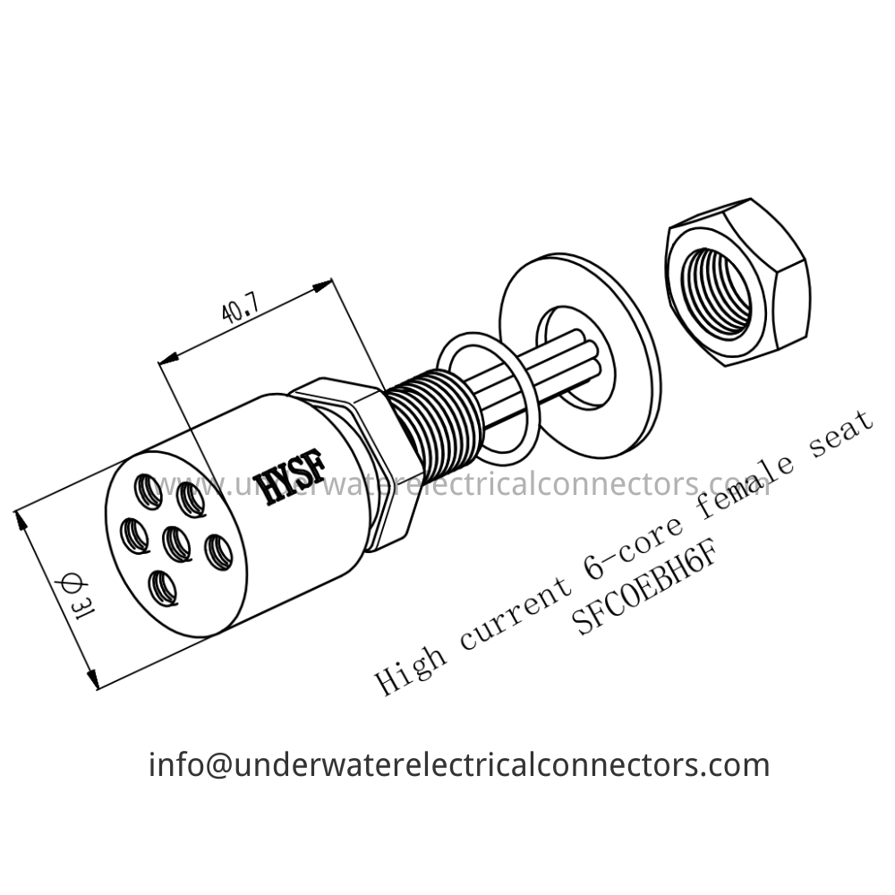 HYSF SFCOEBH6F High current 6-core female seat Underwater Connector