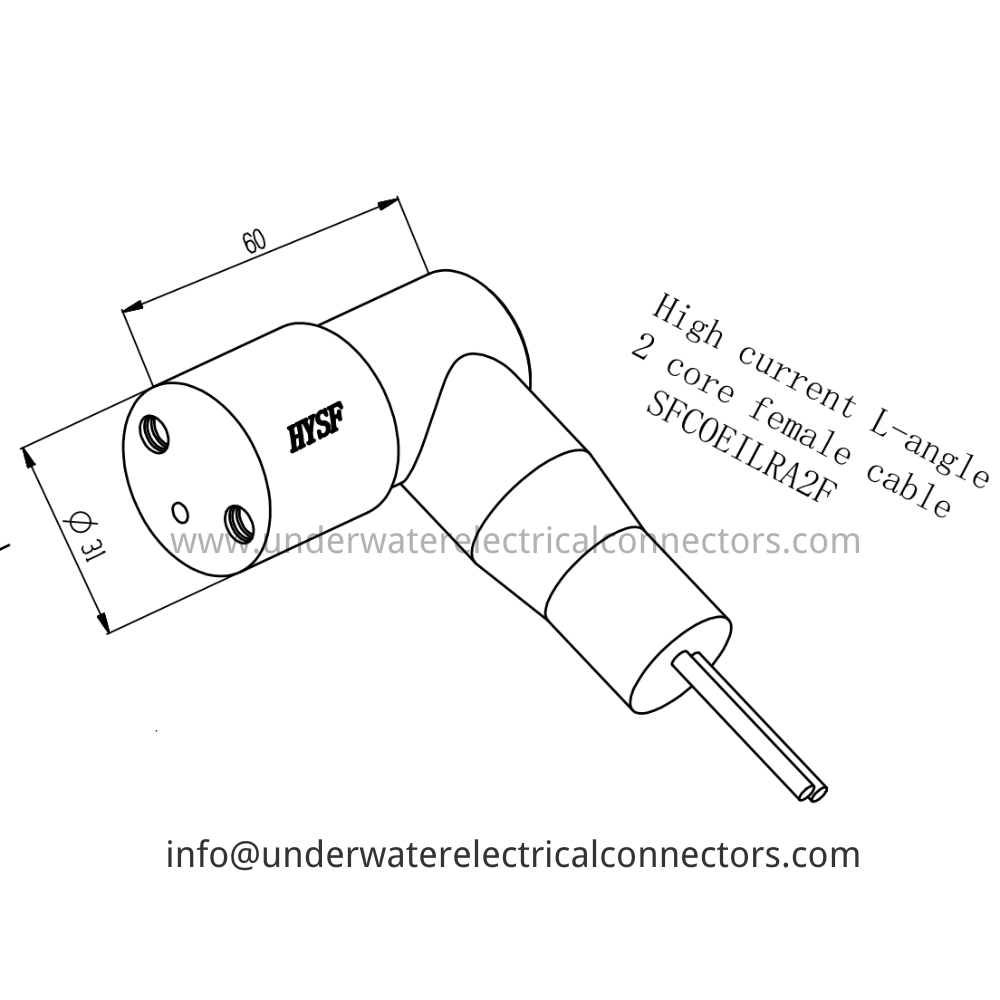 HYSF SFCOEILRA2F High current 2-core L-angle female cable Underwater Connector