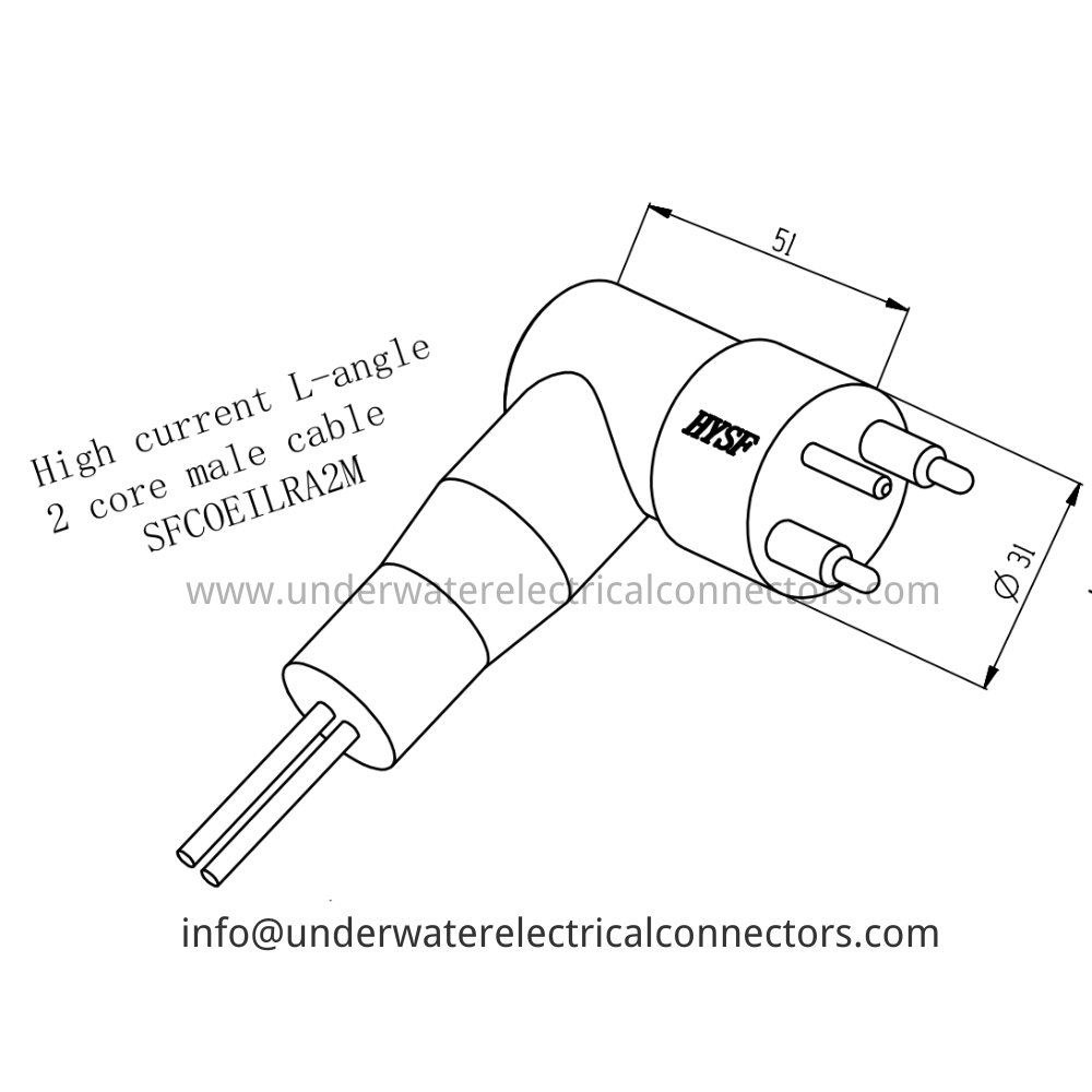 HYSF SFCOEILRA2M High current 2-core L-angle male cable Underwater Connector