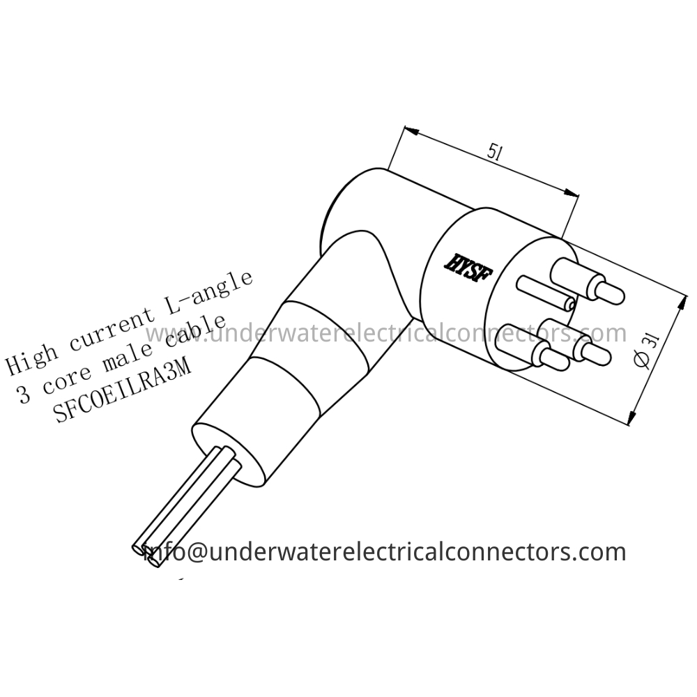 HYSF SFCOEILRA3M High current 3-core L-angle male cable Underwater Connector