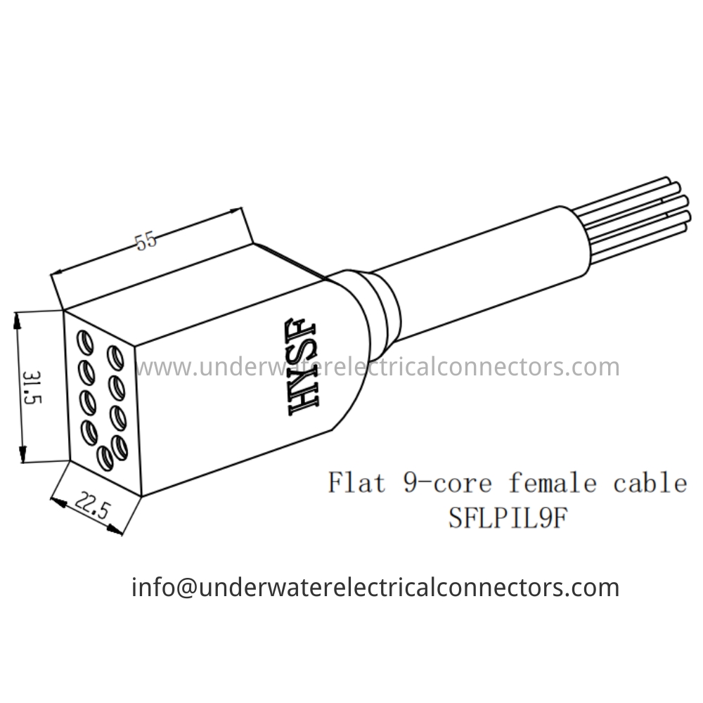 HYSF SFLPIL9F Flat 9-core female cable Underwater Connector