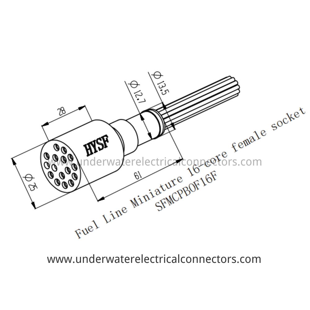 HYSF SFMCPBOF16F Miniature 16-core female socket Fuel line Inline Underwater Connector