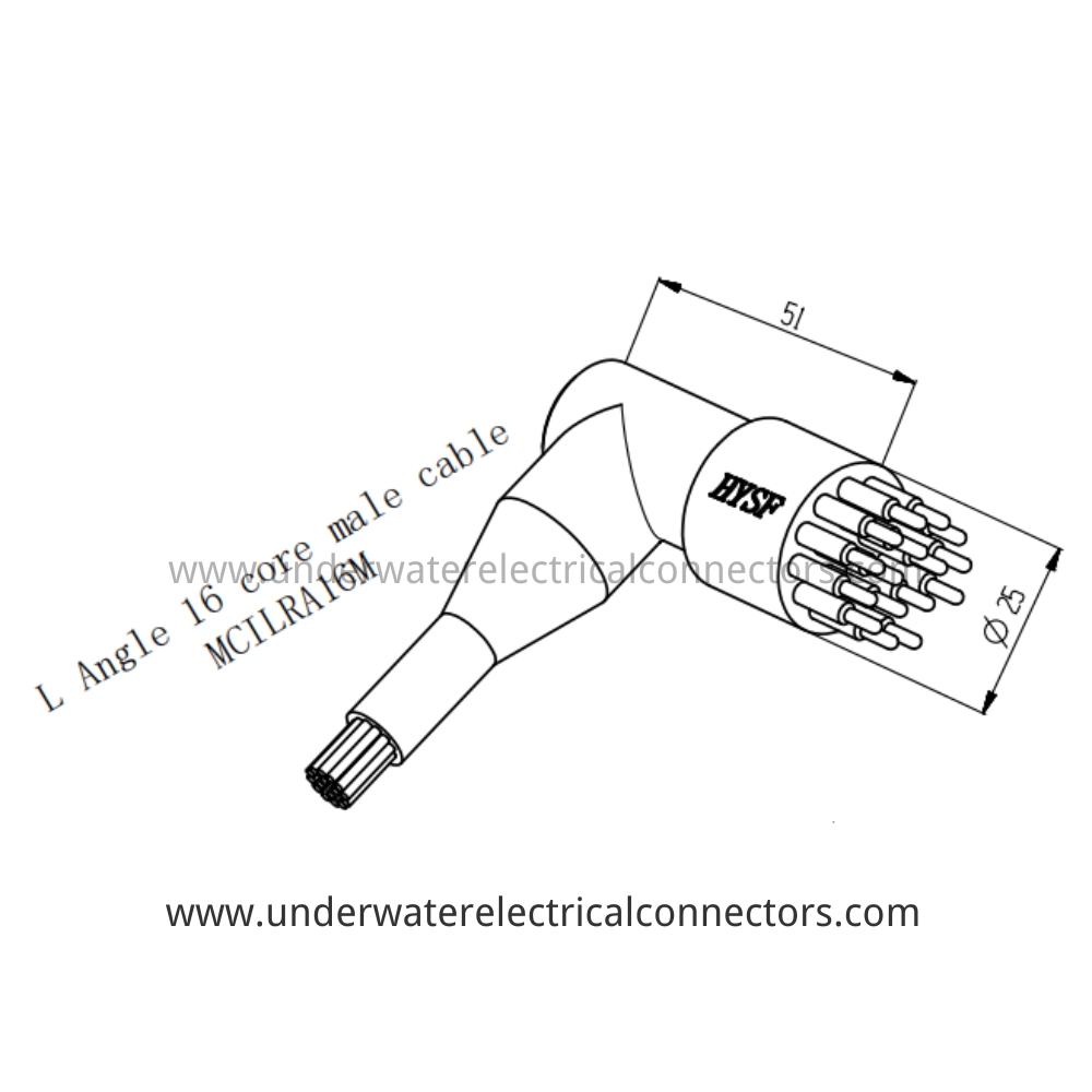 HYSF MCILRA16M Micro Circular L Angle 16-core male cable Underwater Connector