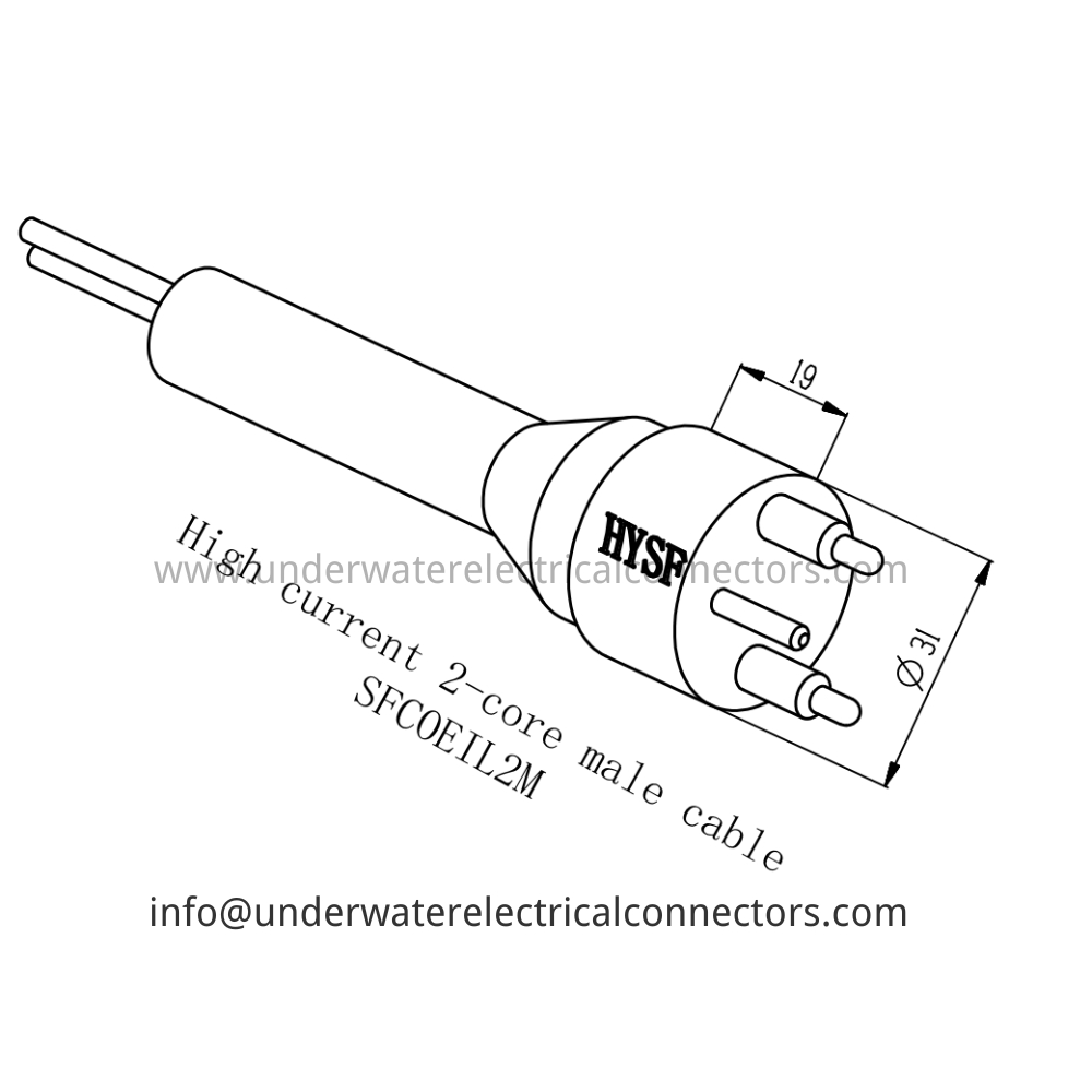 HYSF SFCOEIL2M High current 2-core male cable Underwater Connector