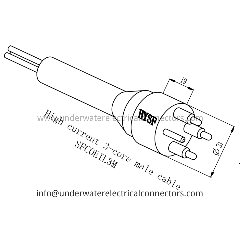 HYSF SFCOEIL3M High current 3-core male cable Underwater Connector