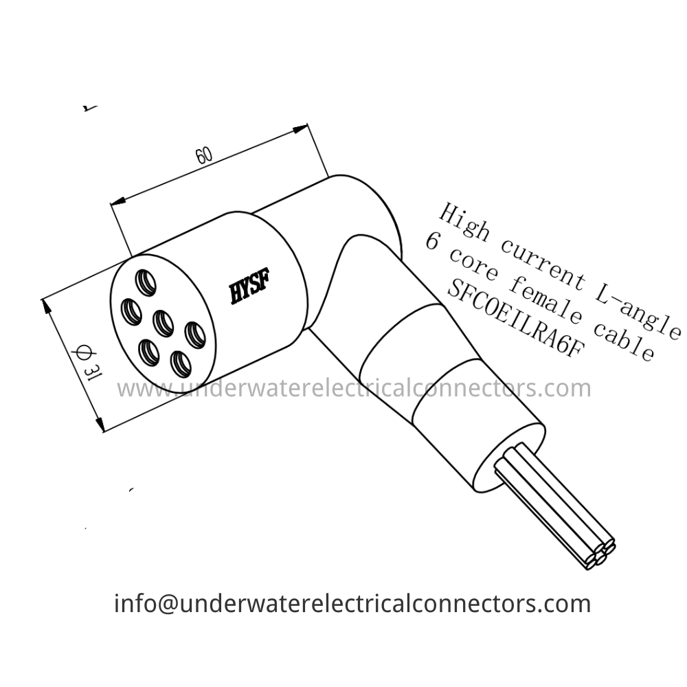 HYSF SFCOEILRA6F High current 6-core L-angle female cable Underwater Connector