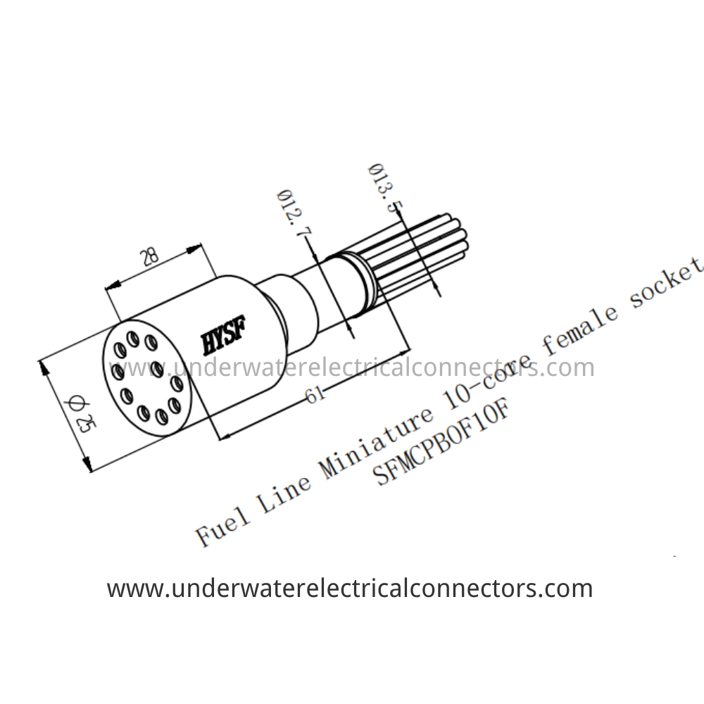 HYSF SFMCPBOF10F Miniature 10-core female socket Fuel line Inline Underwater Connector